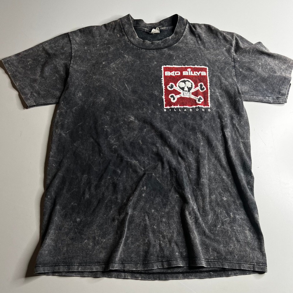 Vintage 90s Billabong Bad Billys T Shirt Acid Wash Skull Stedman USA Mens Large